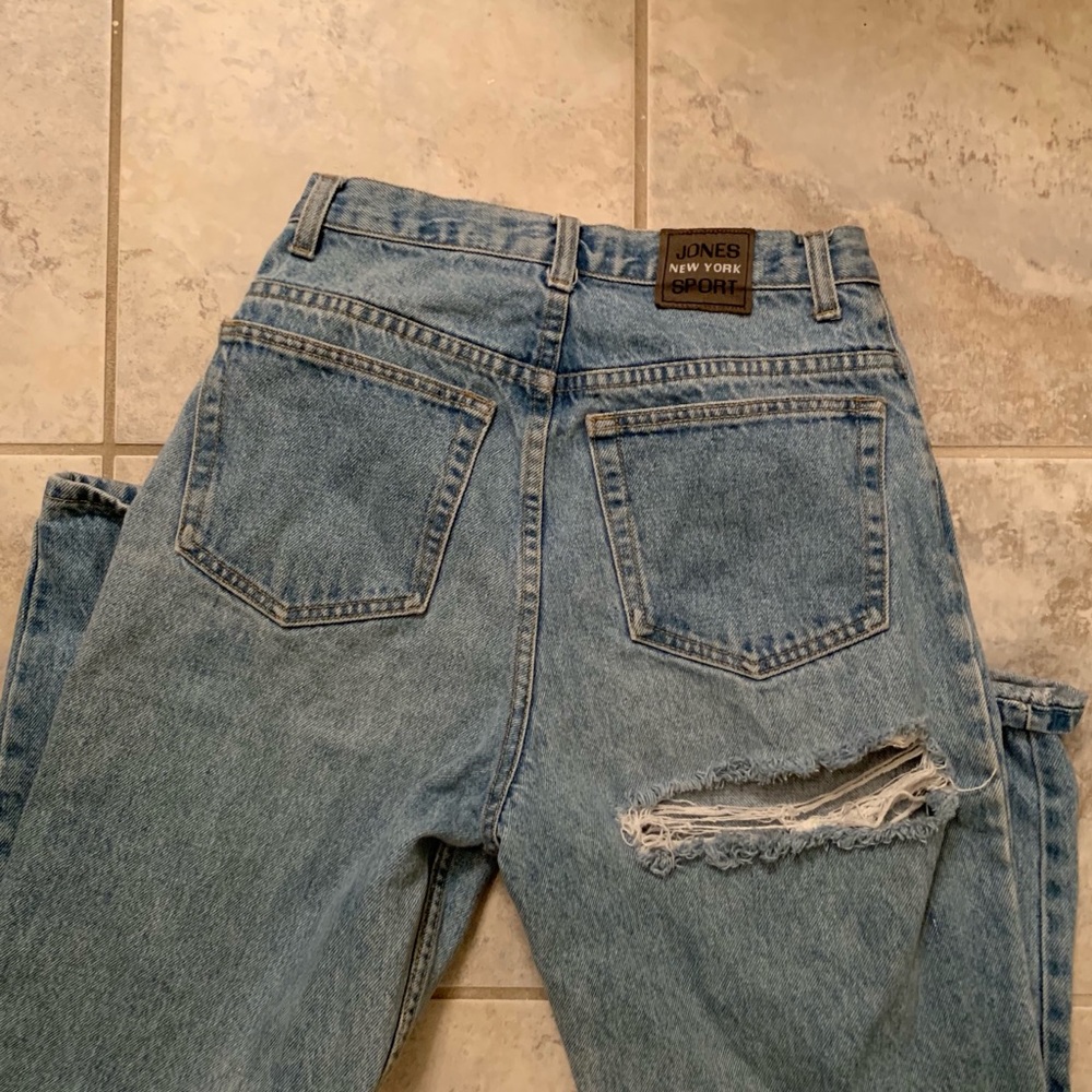 hand distressed mom jeans